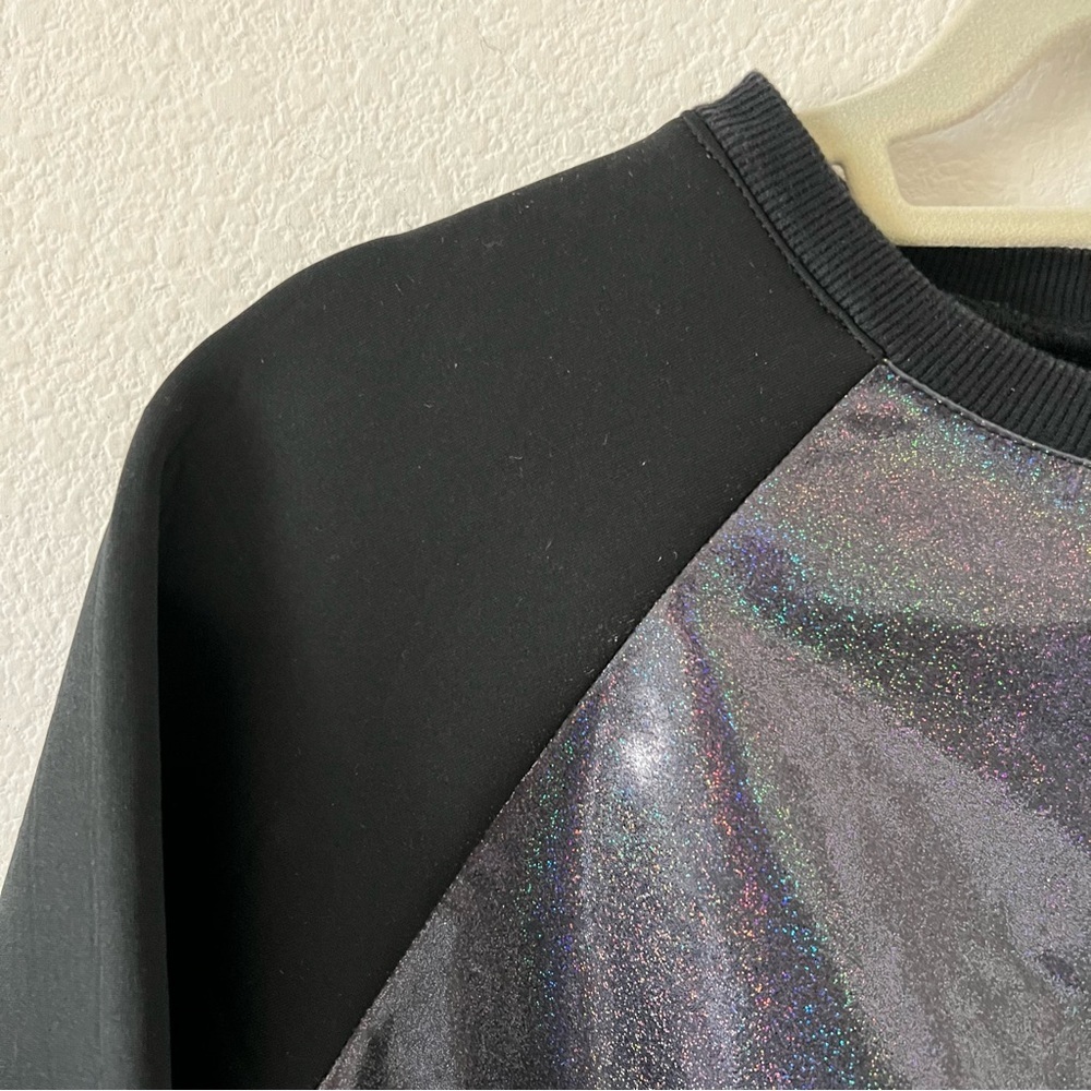 UNIF Black Holographic Neoprene Crop Sweatshirt Grunge Y2K Goth Small - Picture 8 of 16